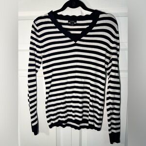 Halogen Black & White Striped V-Neck Sweater